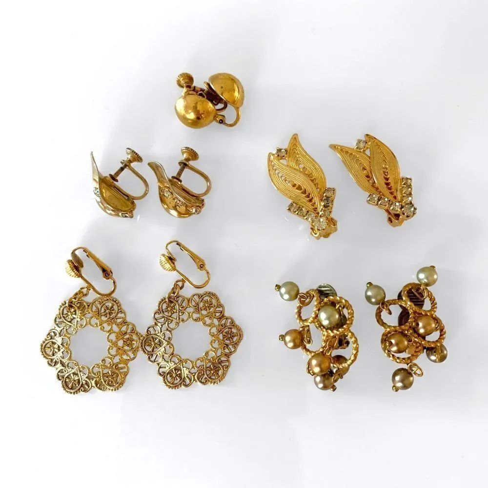Vintage Gold Clip On Earrings Lot
